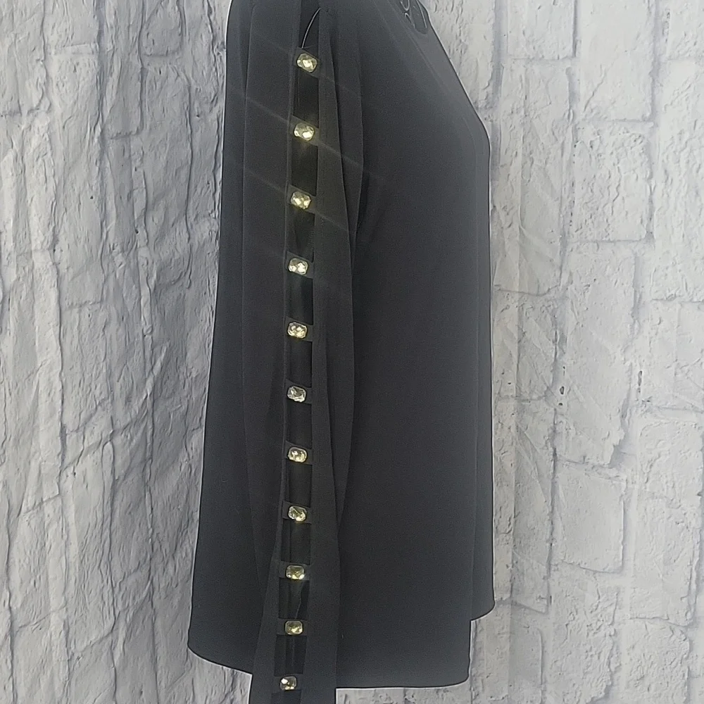 Michael Kors Black Bedazzled Long Sleeves‎ Blouse Medium